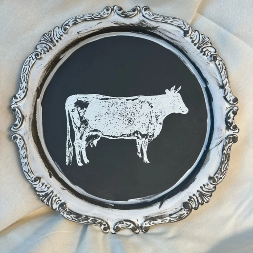 Silver platter hand painted to a French country tray.